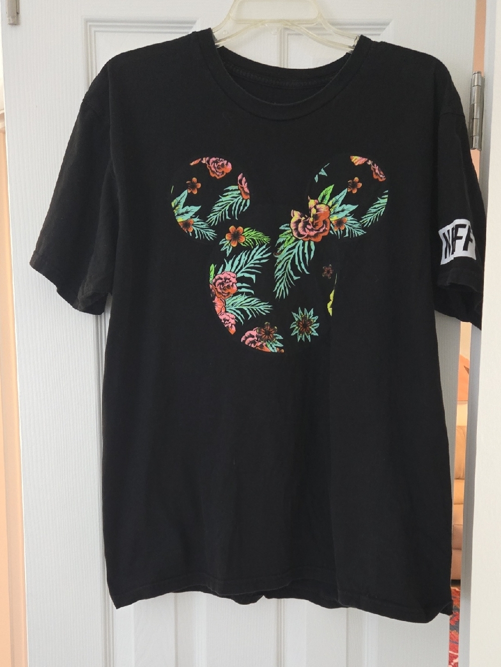 Black Floral Mickey Silhouette Tee